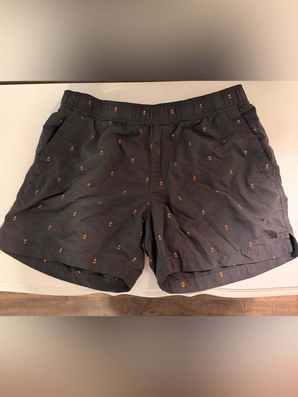 The North Face Men's Charcoal Shorts with Orange Accent Print